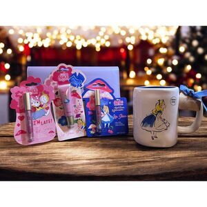 Rae Dunn Alice in Wonderland Mug & Lip Gloss‎ Bundle - Disney Collectible Gift
